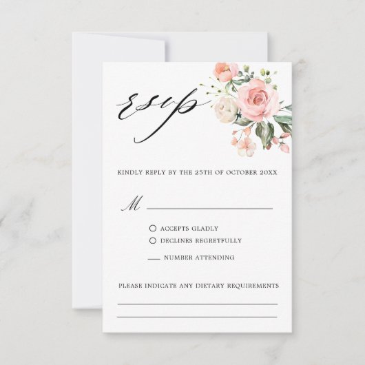 Pastel Blush Roos Floral Botanical Weddenschap RSVP Kaartje (Voorkant)
