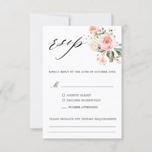 Pastel Blush Roos Floral Botanical Weddenschap RSVP Kaartje