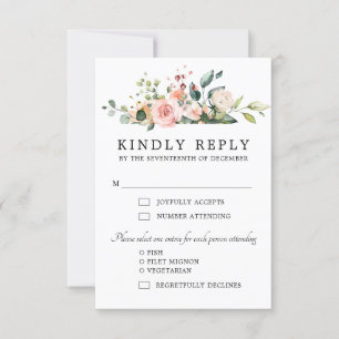 Pastel Blush Roos Floral Botanical Weddenschap RSVP Kaartje