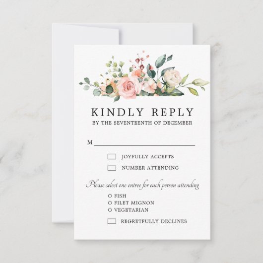 Pastel Blush Roos Floral Botanical Weddenschap RSVP Kaartje (Voorkant)