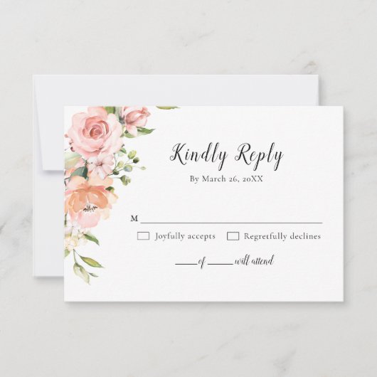 Pastel Blush Roos Floral Botanical Weddenschap RSVP Kaartje (Voorkant)