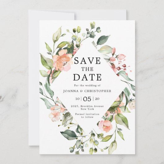 Pastel Blush Roos Floral Botanical Weddenschap Save The Date (Voorkant)