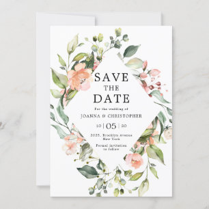 Pastel Blush Roos Floral Botanical Weddenschap Save The Date