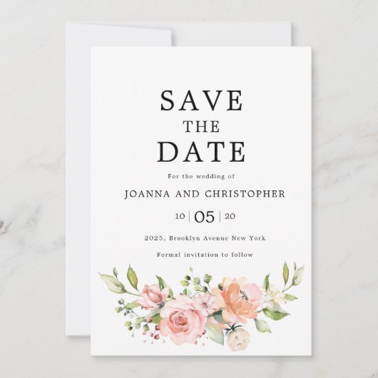 Pastel Blush Roos Floral Botanical Weddenschap Save The Date (Voorkant)