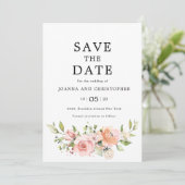 Pastel Blush Roos Floral Botanical Weddenschap Save The Date (Staand voorkant)