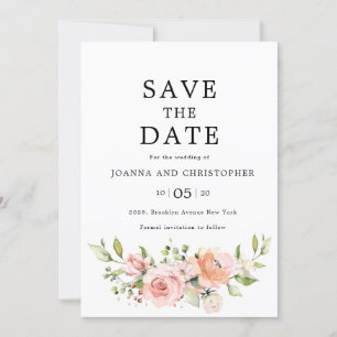 Pastel Blush Roos Floral Botanical Weddenschap Save The Date