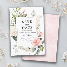 Pastel Blush Roos Floral Botanical Weddenschap Save The Date