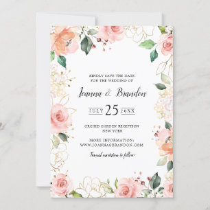 Pastel Blush Roos Floral Botanical Weddenschap Save The Date