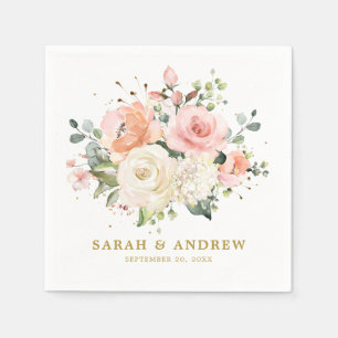 Pastel Blush Roos Floral Botanical Weddenschap Servet