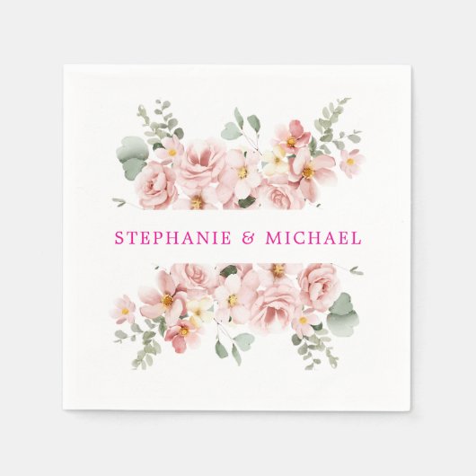 Pastel Blush Roos Floral Botanische bruiloft Servet (Voorkant)