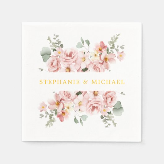 Pastel Blush Roos Floral Botanische bruiloft Servet (Voorkant)