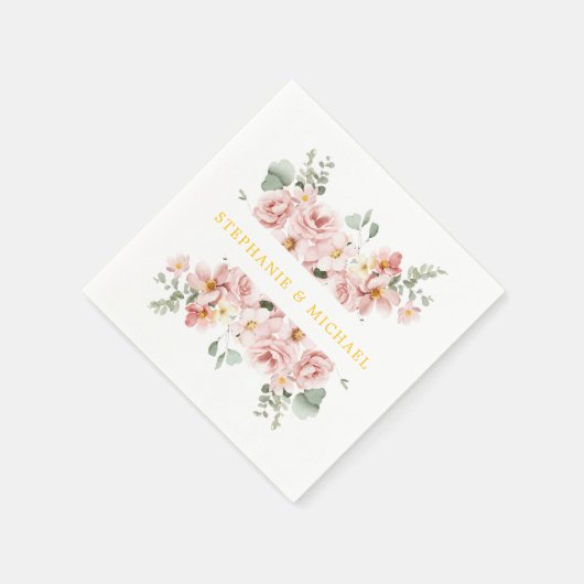 Pastel Blush Roos Floral Botanische bruiloft Servet (Hoek)