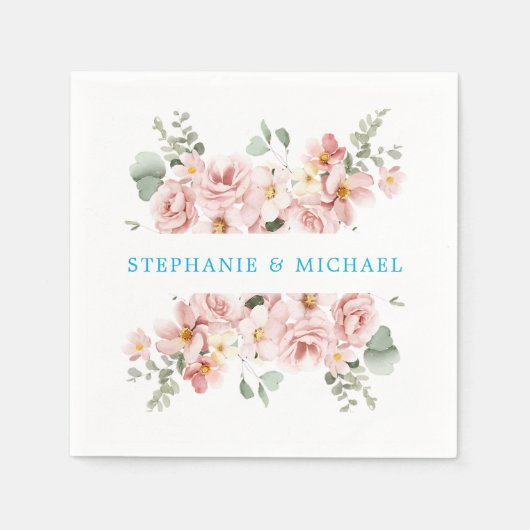 Pastel Blush Roos Floral Botanische bruiloft Servet (Voorkant)