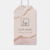 Pastel Blush Roos Gold Agate Marble Texture Logo Cadeaulabel (Voorkant)
