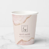 Pastel Blush Roos Gold Agate Marble Texture Logo Papieren Bekers (Achterkant)