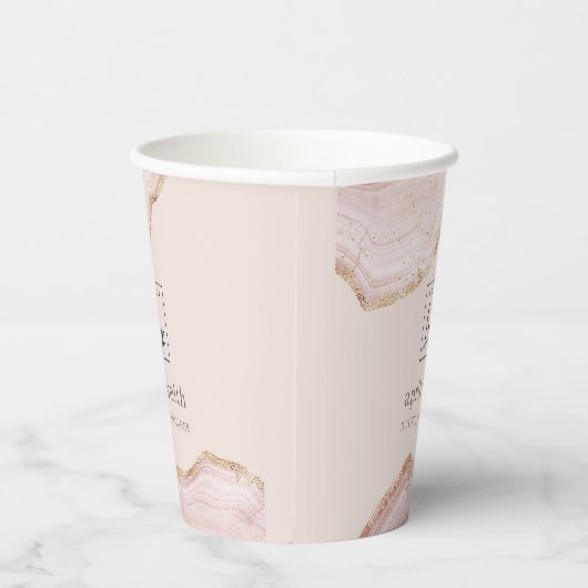 Pastel Blush Roos Gold Agate Marble Texture Logo Papieren Bekers (Rechts)