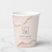 Pastel Blush Roos Gold Agate Marble Texture Logo Papieren Bekers (Voorkant)