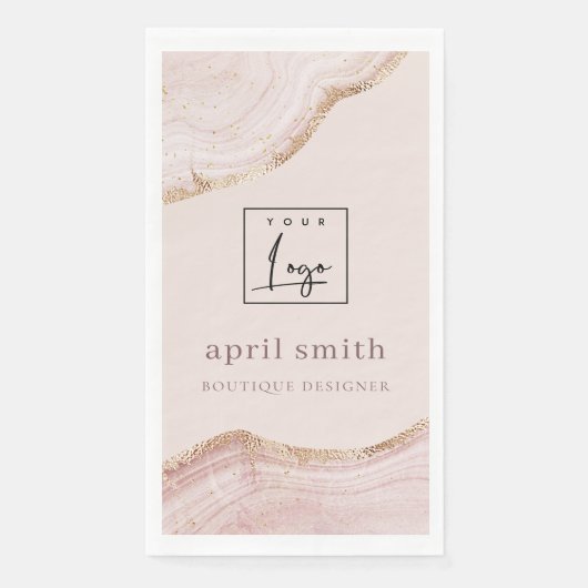 Pastel Blush Roos Gold Agate Marble Texture Logo Servet (Voorkant)