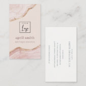 Pastel Blush Roos Gold Agate Marble Texture Logo Visitekaartje (Voorkant / Achterkant)