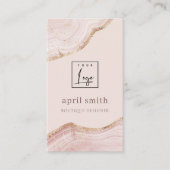 Pastel Blush Roos Gold Agate Marble Texture Logo Visitekaartje (Voorkant)