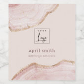 Pastel Blush Rose Goud Agate Marmer Textuur Logo Wijn Etiket (Enkel label)