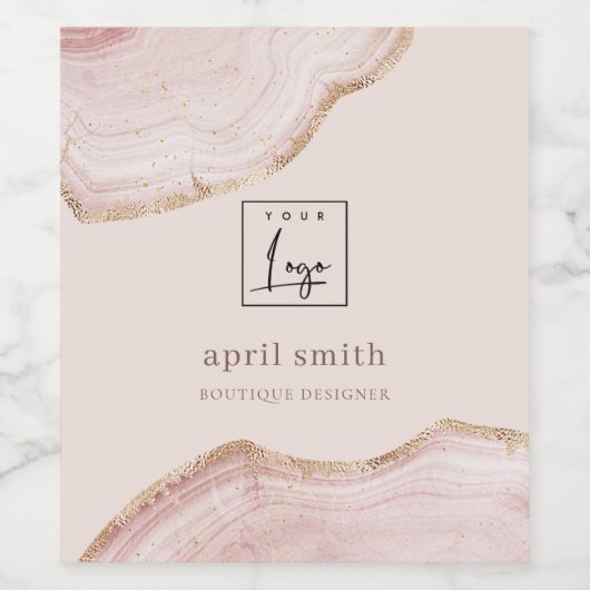 Pastel Blush Rose Goud Agate Marmer Textuur Logo Wijn Etiket (Enkel label)