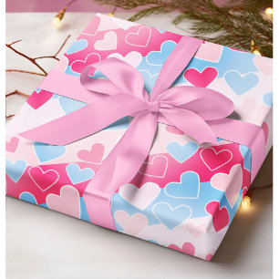 Pastel Blush Roze Baby Blauwe Harten Liefde Romant Cadeaupapier