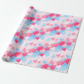 Pastel Blush Roze Baby Blauwe Harten Liefde Romant Cadeaupapier (Uitgerold)