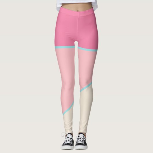 Pastel Blush roze Blauwgroen geel kleurenblok Leggings (Voorkant)