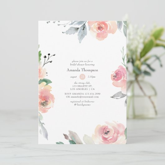 Pastel Blush Roze Bloemen Vrijgezellenfeest Kaart (Staand voorkant)