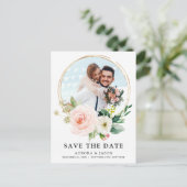 Pastel Blush Roze botanisch sparen Datum P Briefkaart (Staand voorkant)