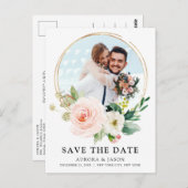 Pastel Blush Roze botanisch sparen Datum P Briefkaart (Voorkant / Achterkant)