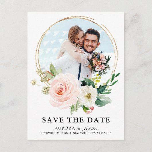 Pastel Blush Roze botanisch sparen Datum P Briefkaart (Voorkant)