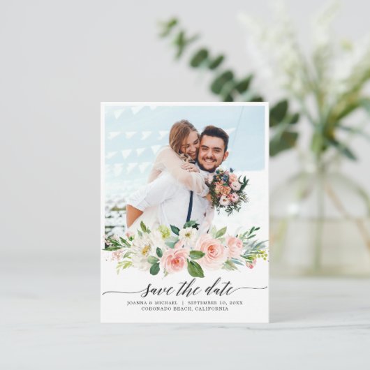 Pastel Blush  Roze botanisch sparen op datum Briefkaart (Staand voorkant)