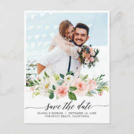 Pastel Blush Roze botanisch sparen op datum Briefkaart