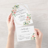 Pastel Blush  Roze botanische Quinceanera All In One Uitnodiging (Afscheurbaar)