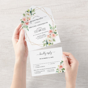 Pastel Blush Roze botanische Quinceanera All In One Uitnodiging