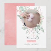 Pastel Blush Roze en Greenery Fotozwangerschap Aankondiging (Voorkant / Achterkant)