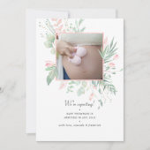 Pastel Blush Roze en Greenery Fotozwangerschap Aankondiging (Voorkant)