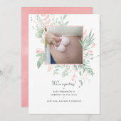 Pastel Blush Roze en Greenery Fotozwangerschap Aankondiging (Voorkant / Achterkant)