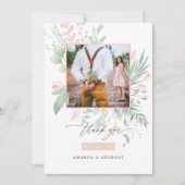 Pastel Blush Roze en groen Bruiloft Foto Bedankkaart (Voorkant)