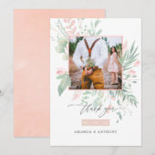 Pastel Blush Roze en groen Bruiloft Foto Bedankkaart (Voorkant / Achterkant)