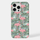 Pastel Blush Roze Flamingo's Palmbladeren Patroon iPhone Hoesje (Achterkant)