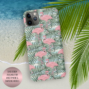 Pastel Blush Roze Flamingo's Palmbladeren Patroon iPhone 15 Pro Max Case