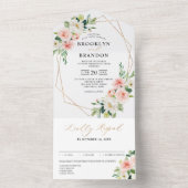Pastel Blush  Roze Floral Botanical Weddenschap All In One Uitnodiging (Binnen)
