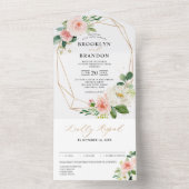 Pastel Blush  Roze Floral Botanical Weddenschap All In One Uitnodiging (Binnen)