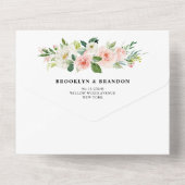 Pastel Blush  Roze Floral Botanical Weddenschap All In One Uitnodiging (Achterkant)