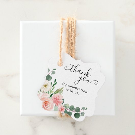 Pastel Blush  Roze Floral Botanical Weddenschap Bedankjes Labels (In situ)