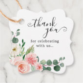 Pastel Blush  Roze Floral Botanical Weddenschap Bedankjes Labels (Voorkant)