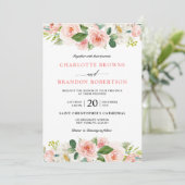 Pastel Blush  Roze Floral Botanical Weddenschap Kaart (Staand voorkant)